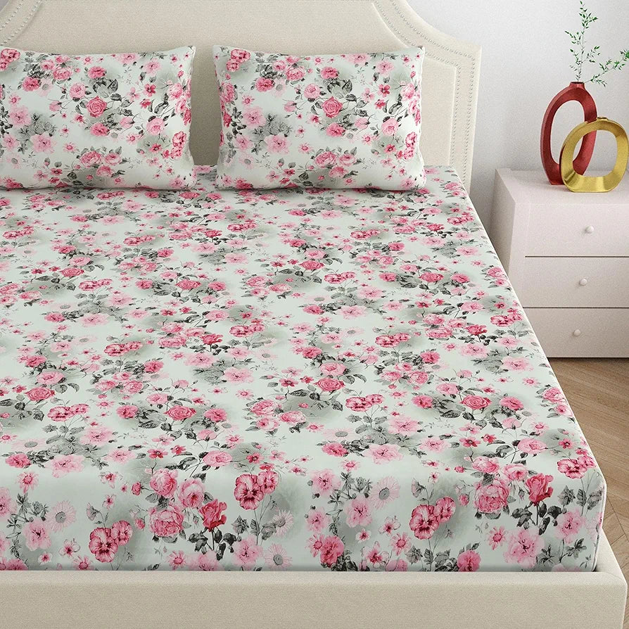 Dreamscape Microfiber Wrinkle & Fade Resistant Double Bedsheet with 2 Pillow Covers Rose Bonbon