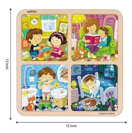 Webby 4 in 1 Everyday Life Wooden Puzzle Toy 36 Pcs Baby