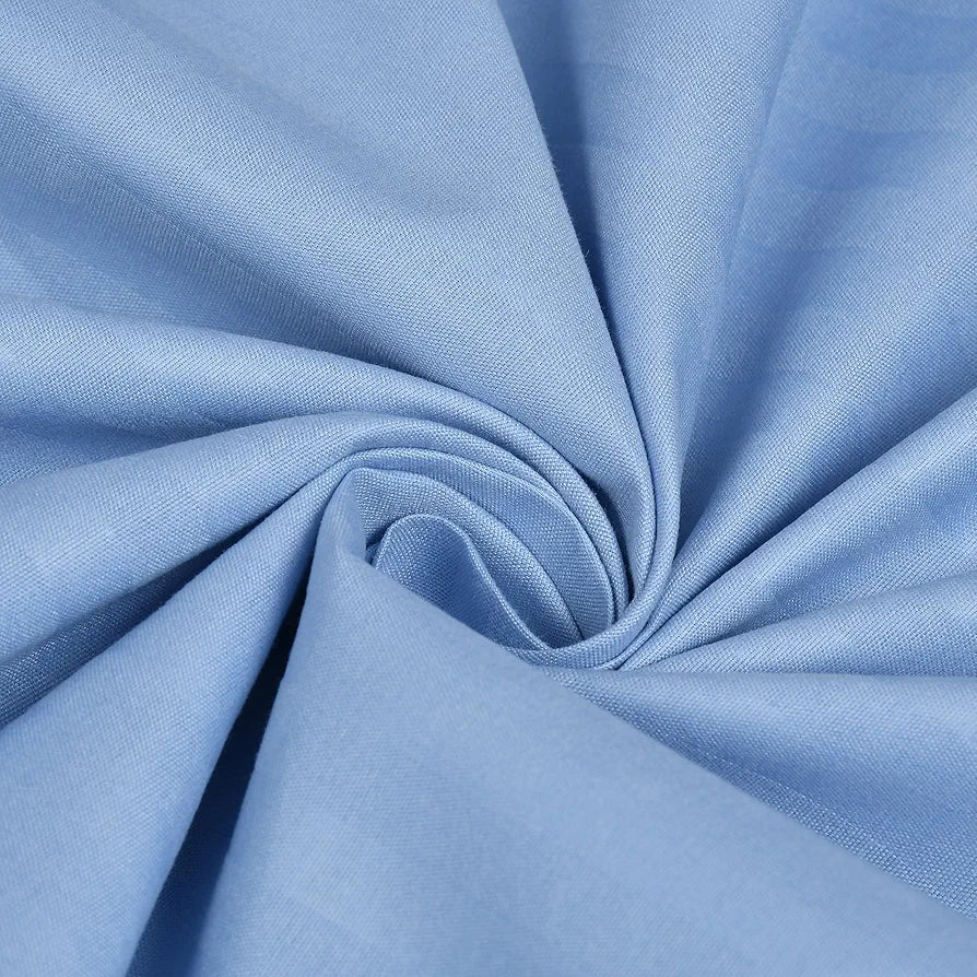 Homefab India 160 TC Stripe Cotton Feel Glace Cotton Elastic Fitted King Size Double Bed Bedsheet with 2 Pillow Covers Fits Upto 6 inches Mattress Sky Blue