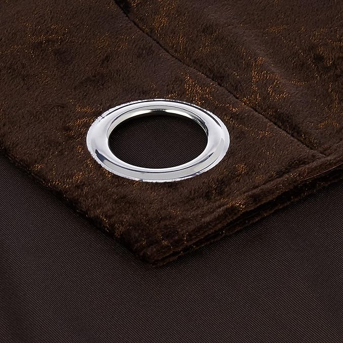Cortina Plain Velvet Curtains With Metal Eyelet | Soft & Smooth | 7 Ft Long | Set of 2 | Brown