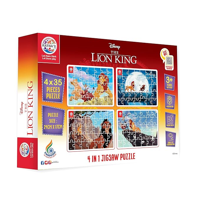 Ratna's 4 in 1 Disney Jigsaw Puzzle 140 Pieces for Kids | 4 Jigsaw Puzzles 35 Pieces Each | Lion King