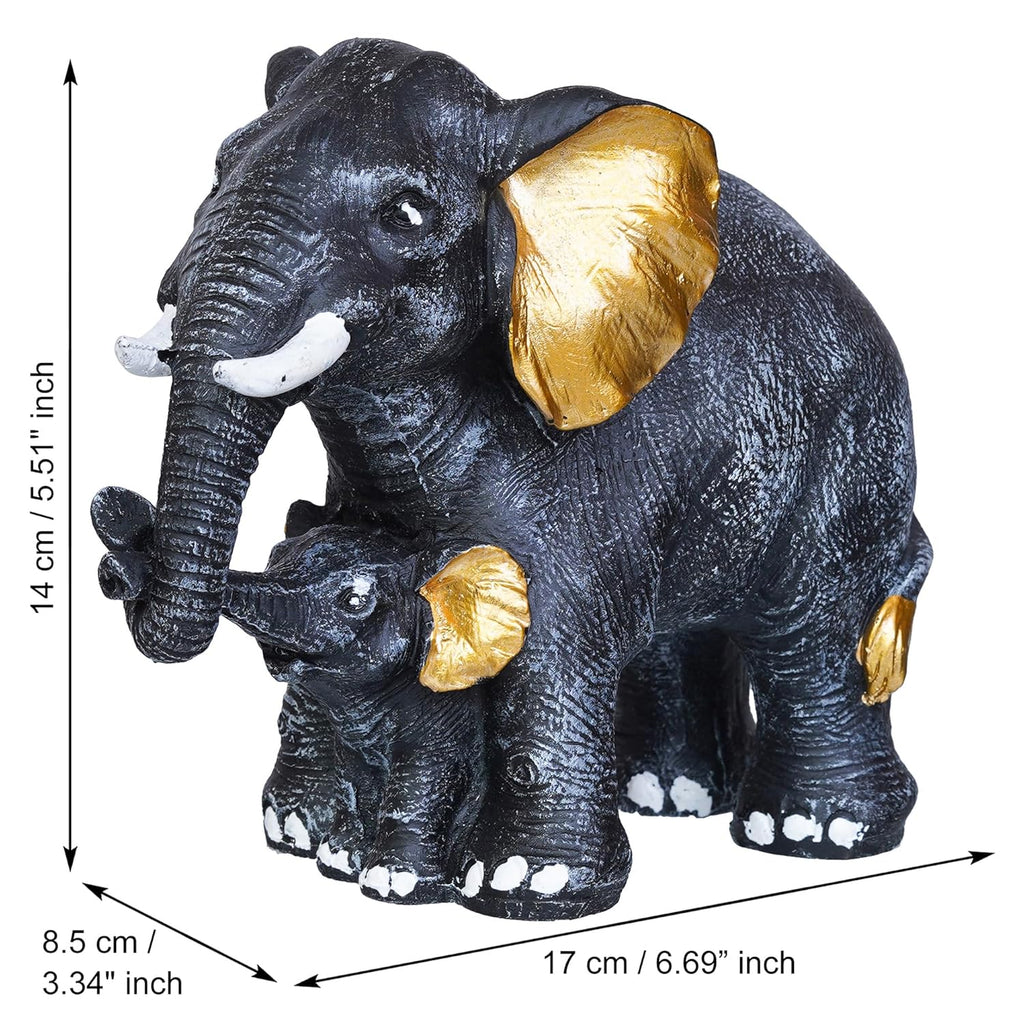 Ecraftindia Set of 2 Elephant With Baby Elephant Statues Animal Figurines Decorative Showpiece