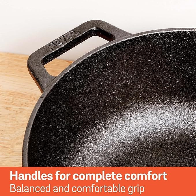 Meyer Pre-Seasoned Cast Iron Dutch Oven Biryani Pot Cast Iron Cookware, 20cm/ 2.8 Litre Black