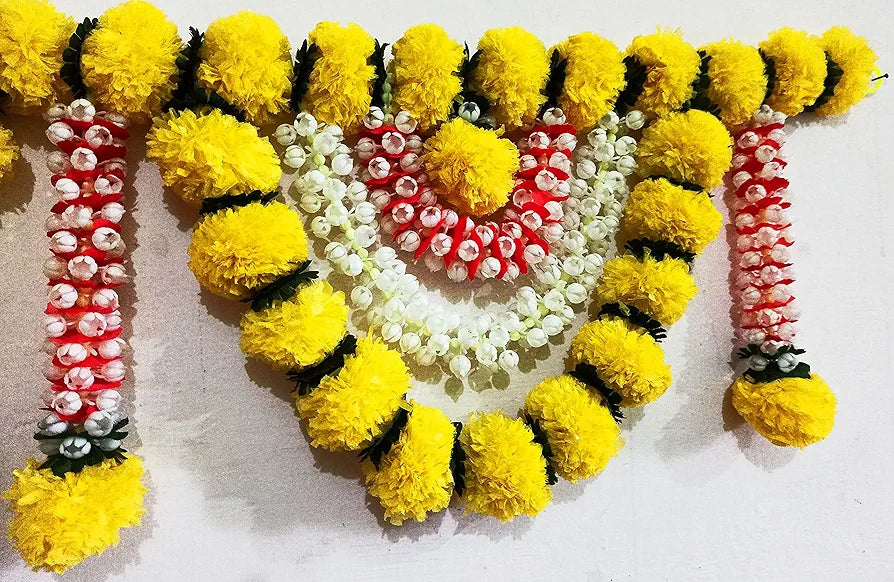 Artificial Marigold Flower Toran Garlands Handmade Bandhanwar Door Entrance Hanging 40Inches