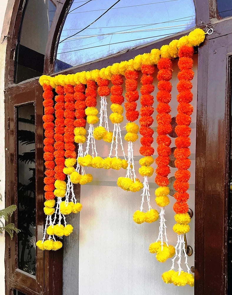 Artificial Marigold Bandanwar 40 Inch Yellow Orange Fluffy Toran Marigold Tuberose Strings Bandanwar