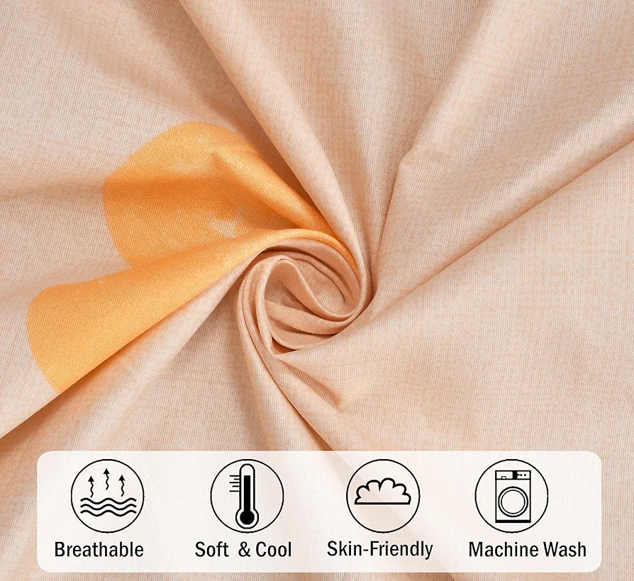 Fresh From Loom Floral Print 240 TC Single Bed Bedsheet Microfiber Anti Fade 1 Pillow Covers Heart-Brown