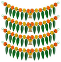 Artificial Marigold Bandanwar Pack of 4 with Mango Leaves and Bells 40 Inch Yellow and Mango