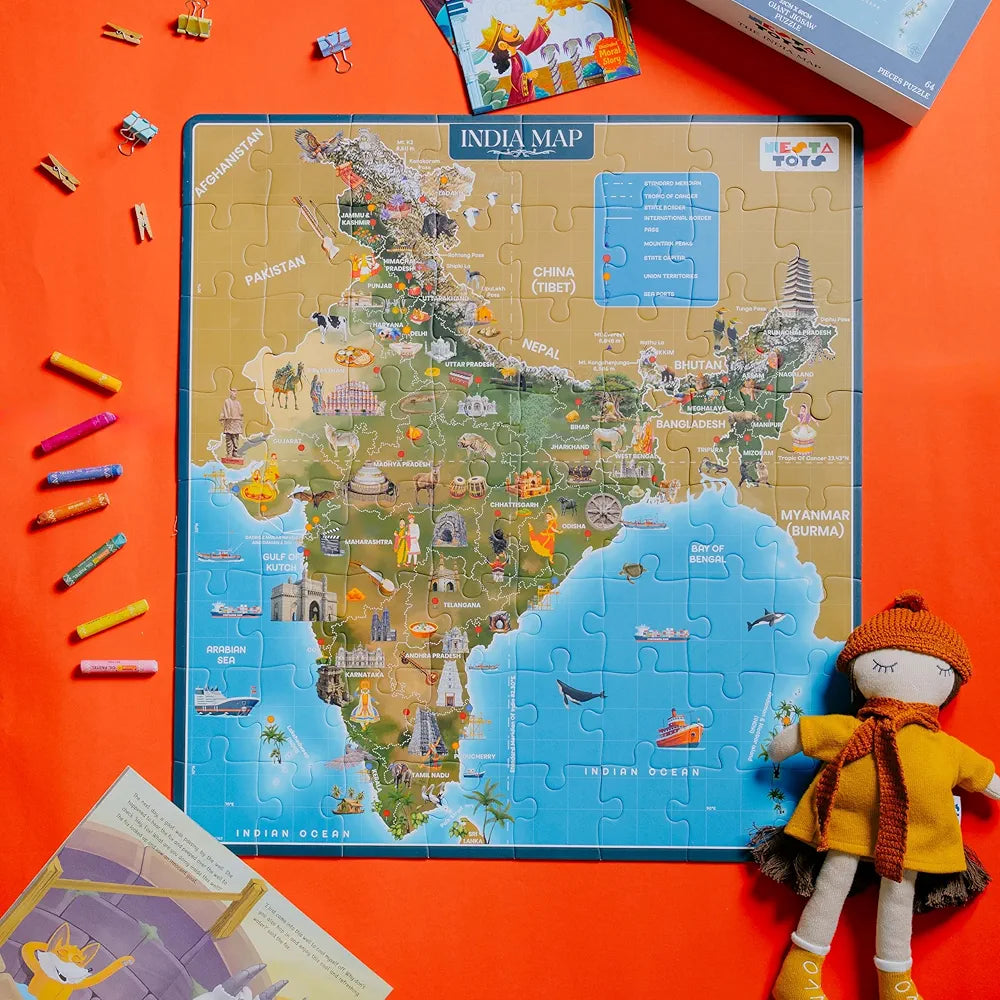 Nesta Toys Floor Puzzle & Game India Map, Jigsaw & Toddler Puzzles, Educational Toy, Gifts for Boys & Girls Ages 3, 4, 5, 6, 7 | Geography for Kids