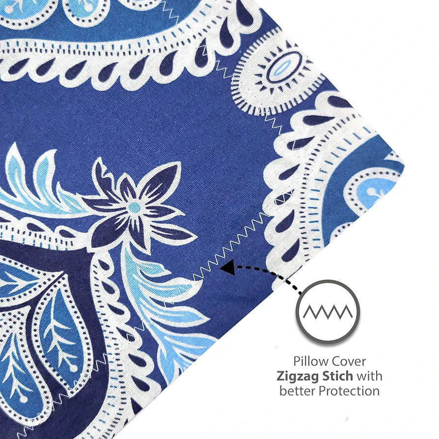 Divine Casa 144 TC 100% Cotton Double Bedsheet with 2 Pillow Covers Floral Pattern Colour Dazzling Blue