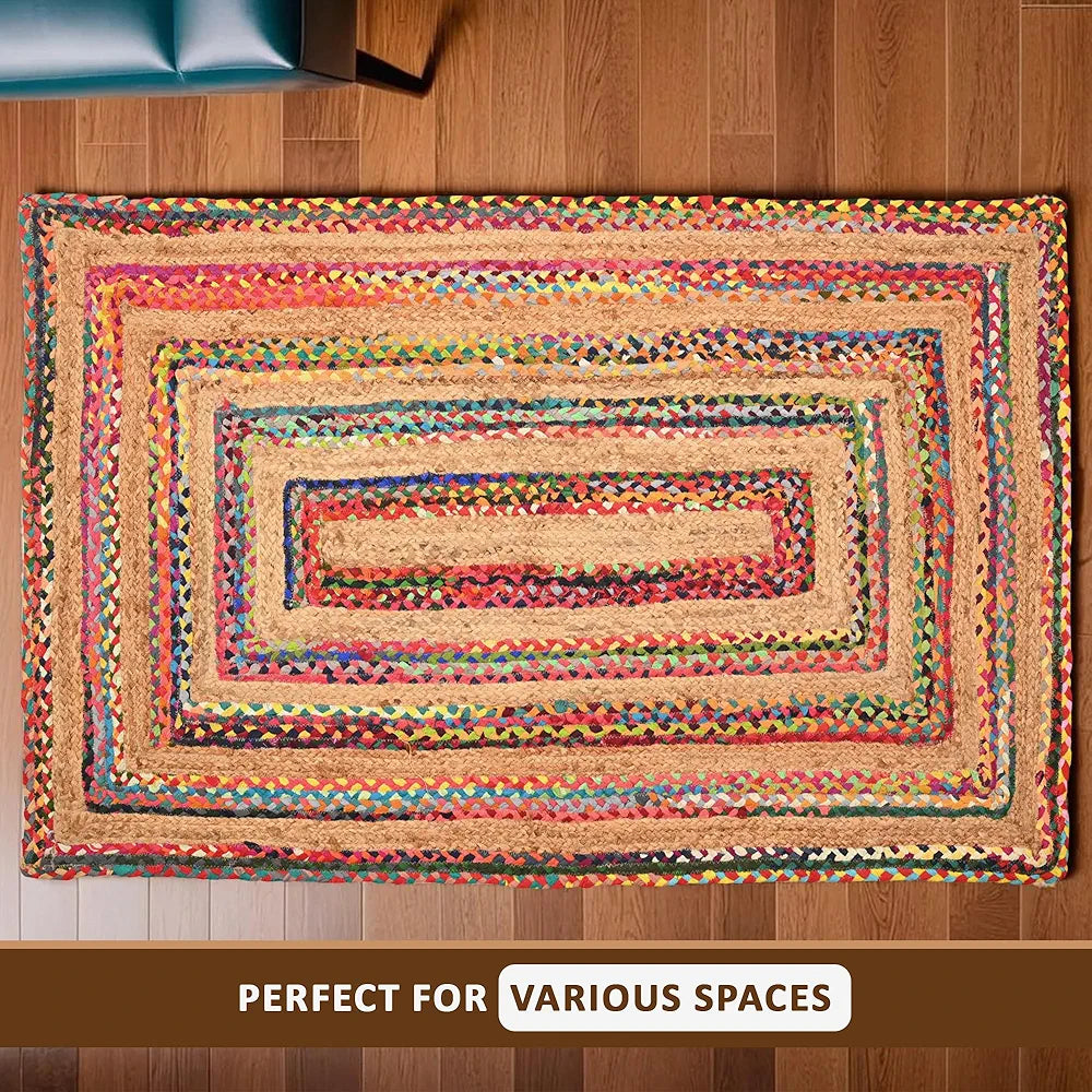 Kuber Industries 3x5 Feet Anti-Skid Satranji Jute Rug & Carpet for Home & Bedroom Yellow