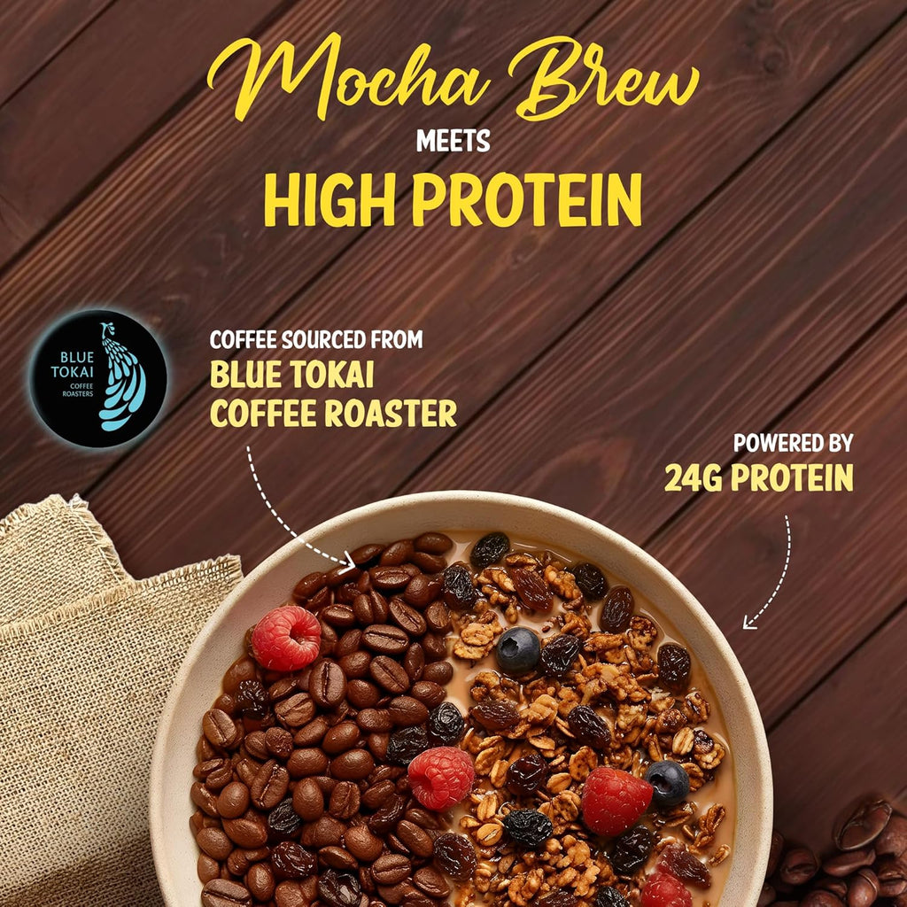 MuscleBlaze High Protein Muesli, Blue Tokai Mocha Brew| 24g Protein | With Raisins, Almonds & Super Seeds, High Protein Breakfast Cereals