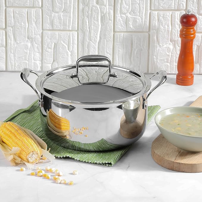 Vinod Platinum Triply Stainless Steel Saucepot with Lid - 5 Litre, 24 cm | 2.5mm Thick | SAS Bottom | Biryani Pot