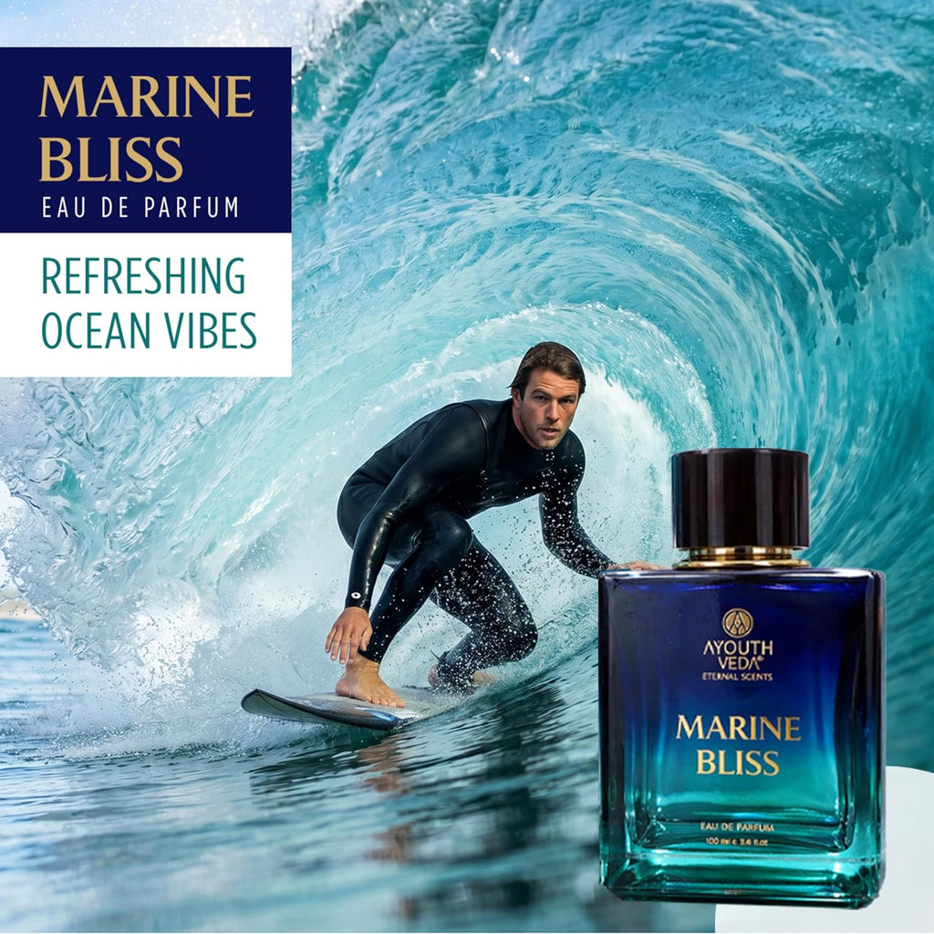 Ayouthveda Marine Bliss Eau De Parfum | Long-Lasting Fresh Aquatic Luxury Perfume for Men | Grapefruit, Marine Accord, Aquatic Notes & Ambery Lavender | Refreshing Daily Wear Fragrance | 100ml