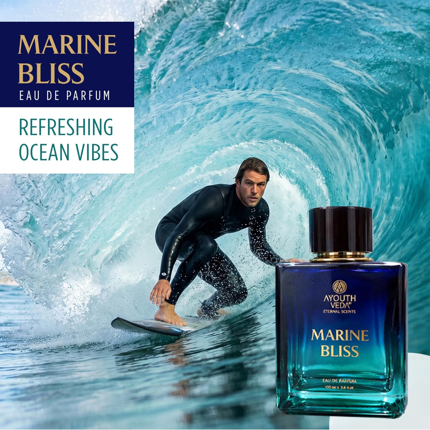 Ayouthveda Marine Bliss Eau De Parfum | Long-Lasting Fresh Aquatic Luxury Perfume for Men | Grapefruit, Marine Accord, Aquatic Notes & Ambery Lavender | Refreshing Daily Wear Fragrance | 100ml