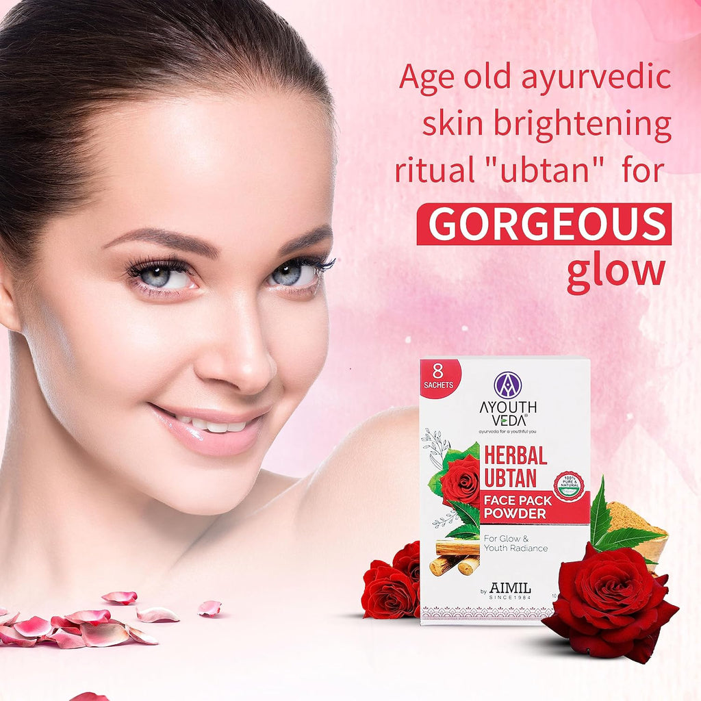 Ayouthveda Herbal Ubtan Face Pack Powder for Glowing & Rejuvenating Skin | Fights Acne, Dull Skin & Dark Spots| Makes Soft & Supple (10g x 8 Sachets) (Pack of 1)