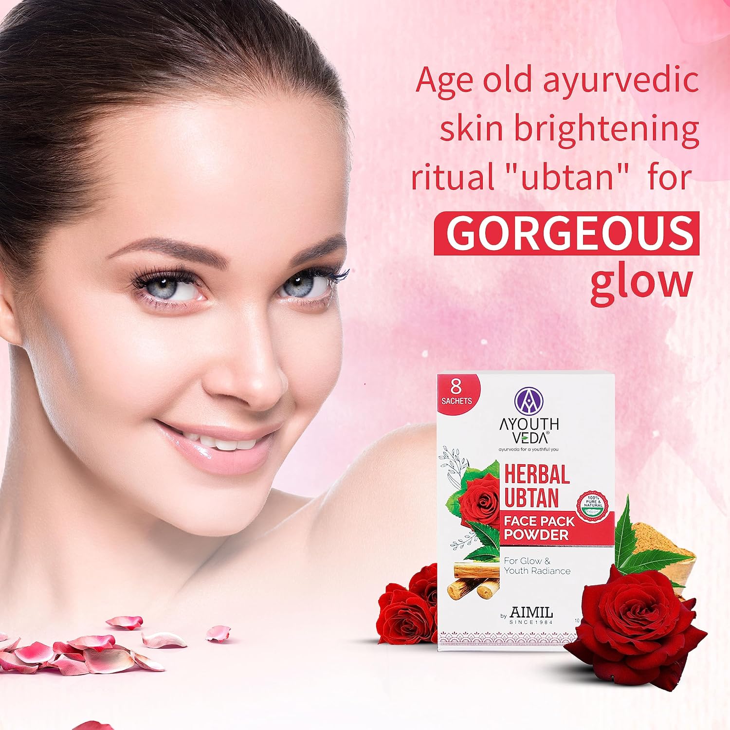 Ayouthveda Herbal Ubtan Face Pack Powder for Glowing & Rejuvenating Skin | Fights Acne, Dull Skin & Dark Spots| Makes Soft & Supple (10g x 8 Sachets) (Pack of 1)