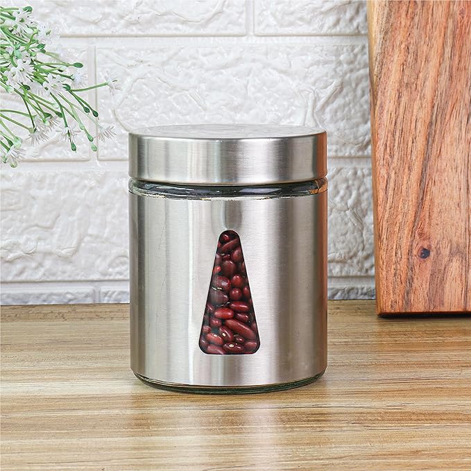 Femora Kitchen Storage Jars Steel Finish With See Through Window Jar | 700 Ml | Pack of 4