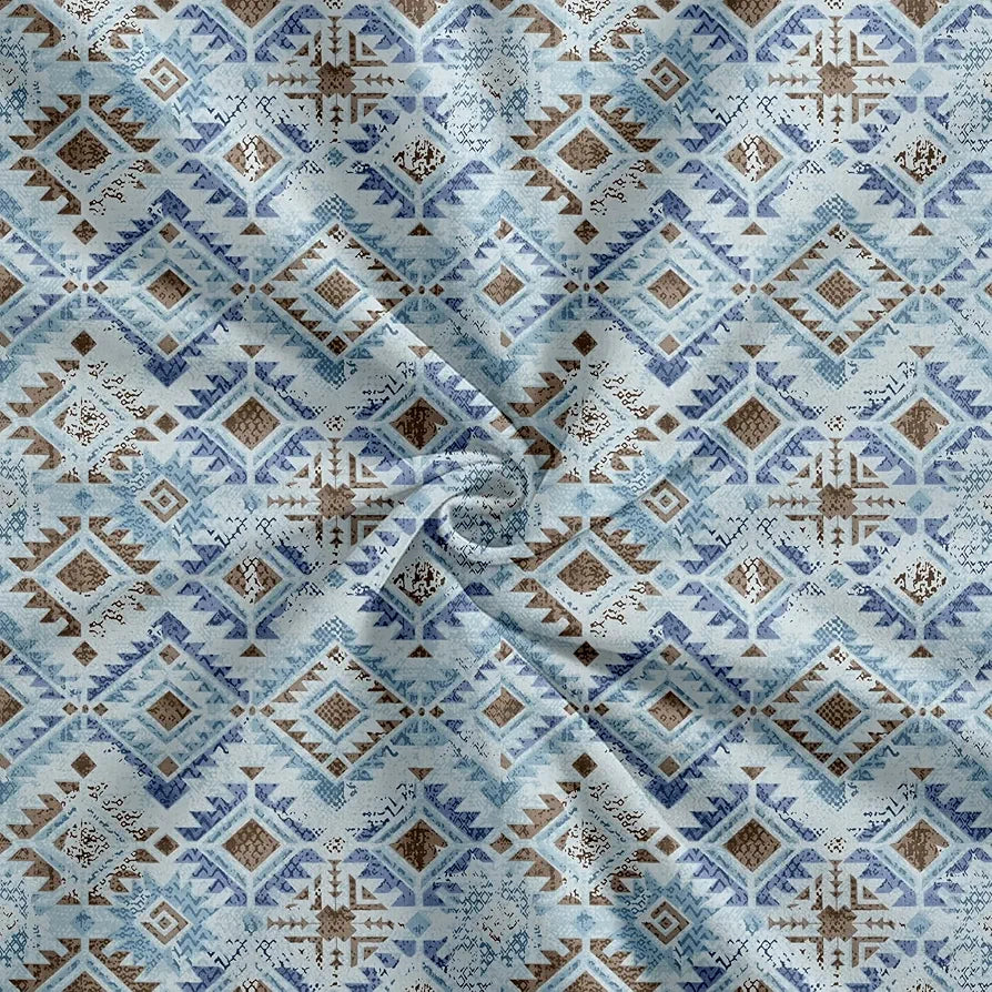 Trance Home Linen 100% Cotton 180 TC Double Bedsheet Printed Fitted Bedspread with 2 Pillow Covers Colour Silken Mosaic Blue