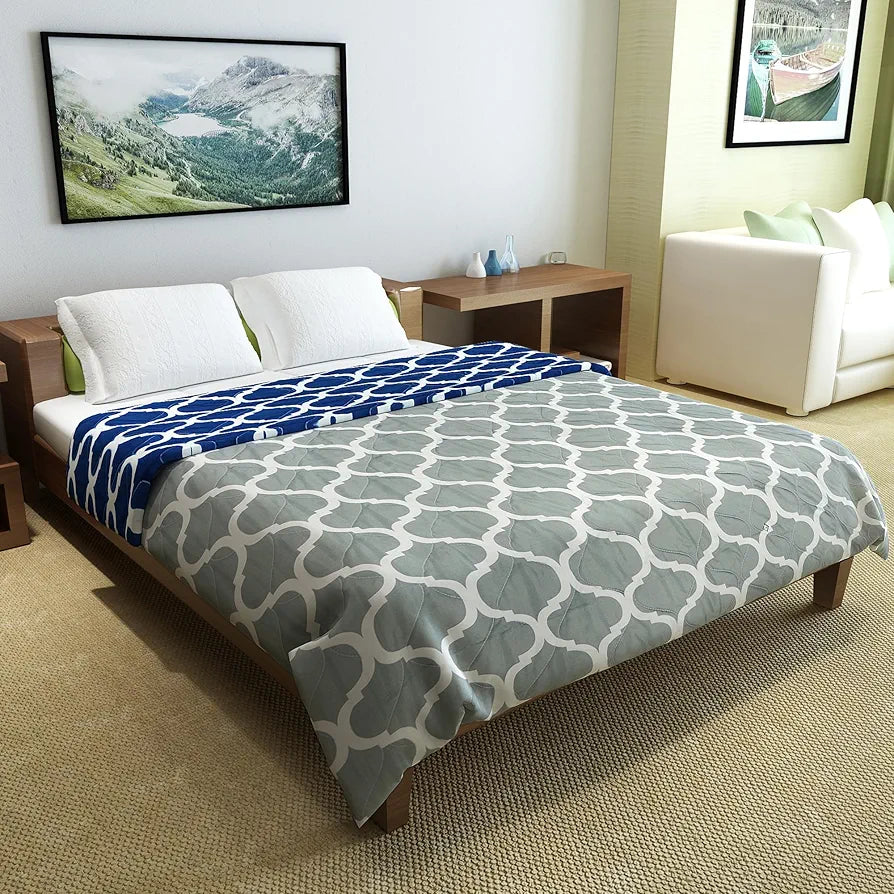 Divine Casa Microfiber 150 GSM Reversible Double Bed Comforter Ultra Soft & Lightweight Blanket Colour Deep Blue