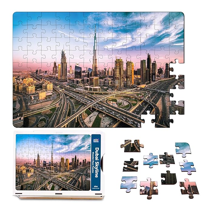 Mini Leaves 108 Piece Wooden Puzzle for Kids & Adults | Dubai Skyline Jigsaw Puzzle | Educational Games & Puzzles