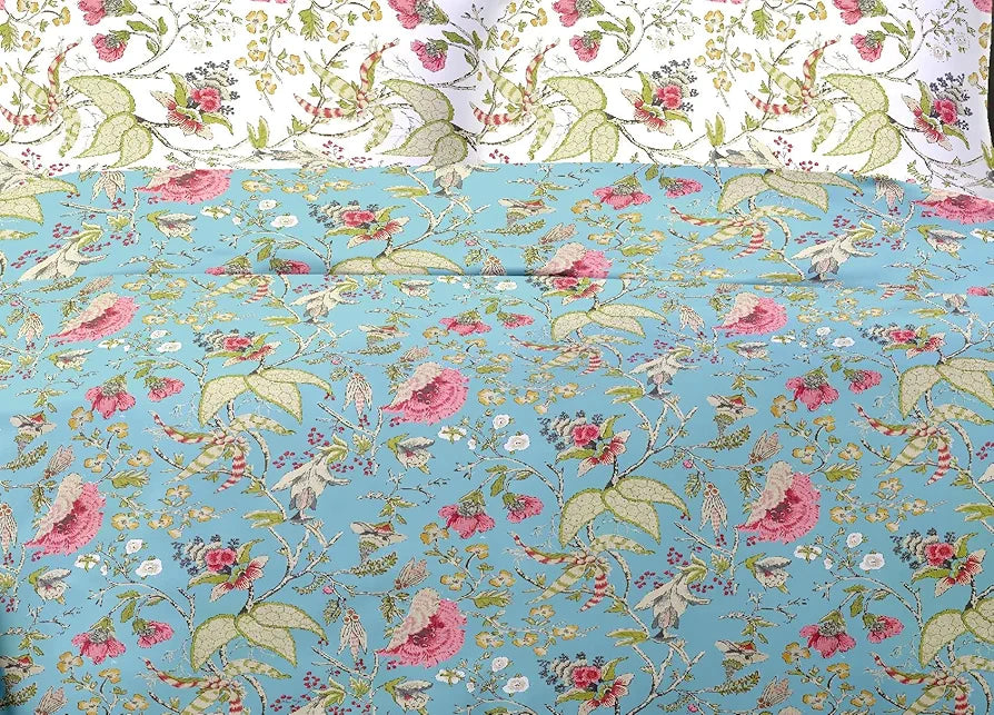 Trance Home Linen 180TC 100% Cotton Printed Zippered Duvet Cover/Blanket Cover/Quilt Cover Comforter Cover/Razai Cover King Size with 2 Pillow Covers Colour Calicut Green White