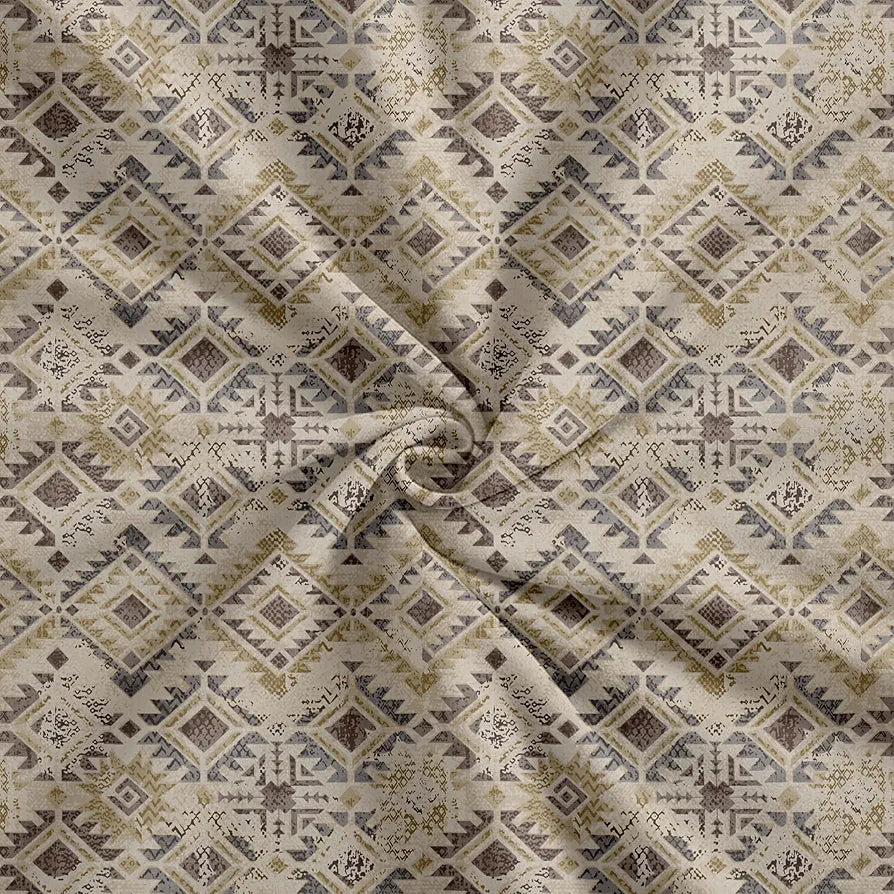 Trance Home Linen 100% Cotton 180 TC Bedsheet Printed Fitted Bedspread with 2 Pillow Covers Colour Silken Mosaic Taupe