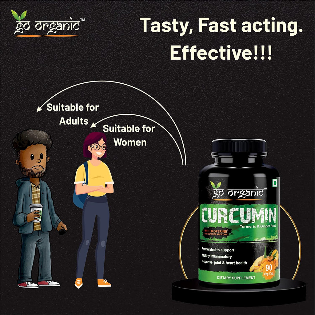 Go Organic Turmeric Curcumin 90 Veg Caps | Plant-Based Joint Support Supplement with BioPerine & Ginger | Potent Antioxidants for Healthy Inflammation, Joint Comfort & Lasting Structural Resilience