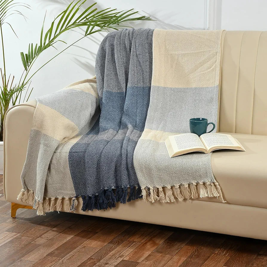 Sashaa World Blue and White Cotton Throw Colour Blue/White