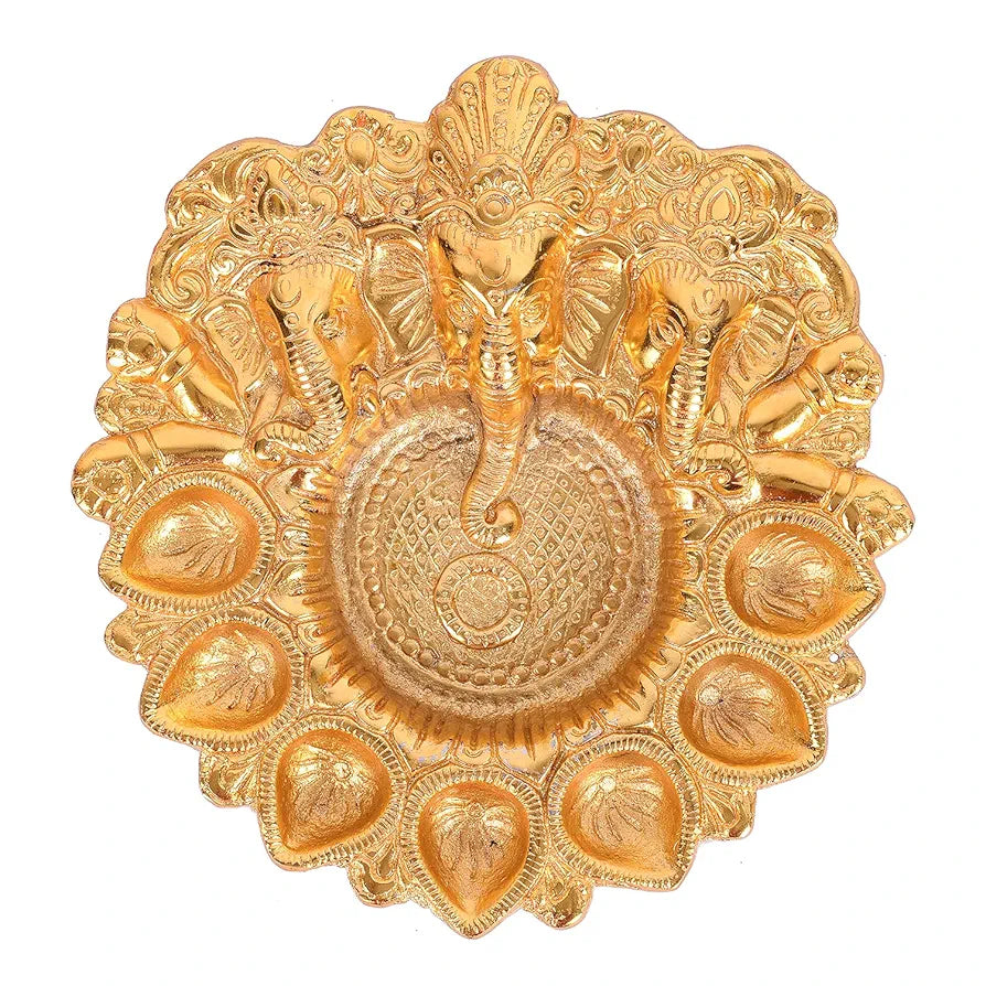 Collectible India Lord Ganesha Diya Kuber Deepak Thali Oil Lamp