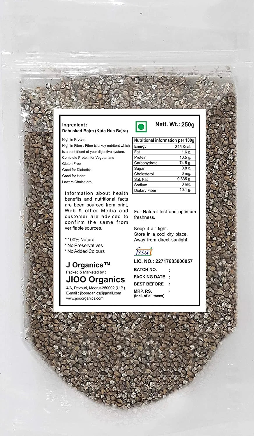 Jioo Organics Dehusked Bajra(Kuta Hua Bajra) - 250 gms