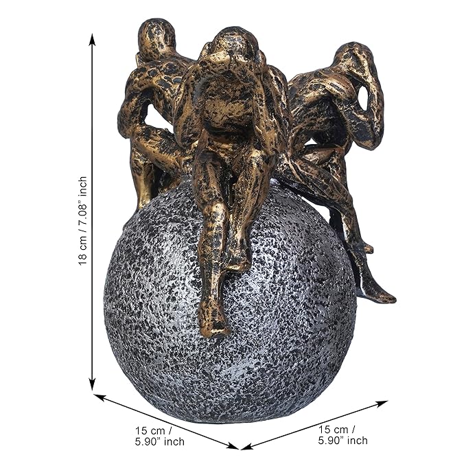 Ecraftindia 3 Man Group Sitting on Ball Human Figurine Showpiece for Home, Office, Table Decor