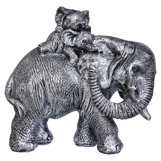 Ecraftindia Polyresin Elephant Statue With Baby Elephant on His Back Decorative Showpiece