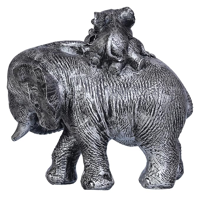Ecraftindia Polyresin Elephant Statue With Baby Elephant on His Back Decorative Showpiece