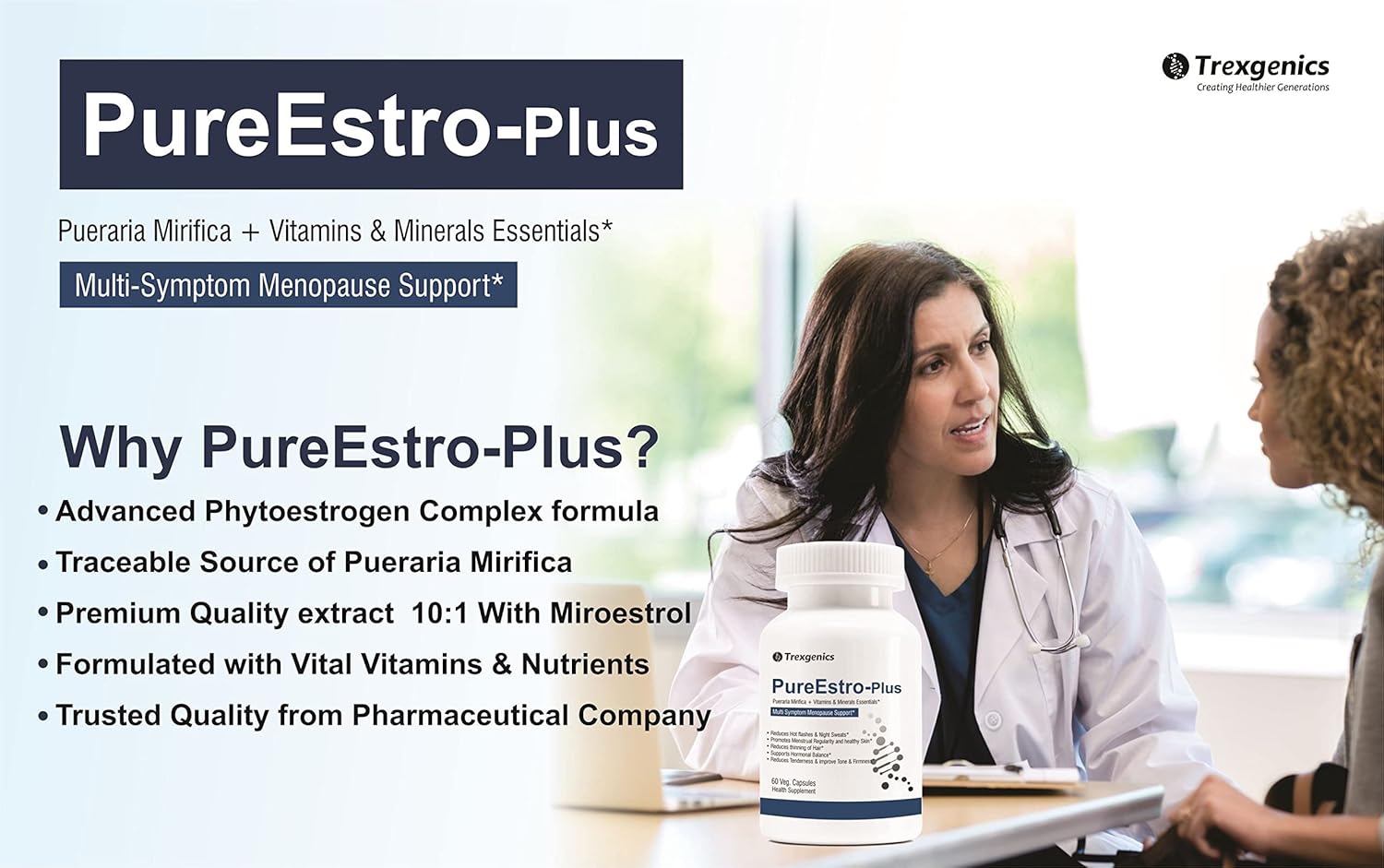 Trexgenics PureEstro-Plus Advanced Pueraria Mirifica Complex with Vital Vitamins & Minerals (Pack of 60 Veg. Capsules)