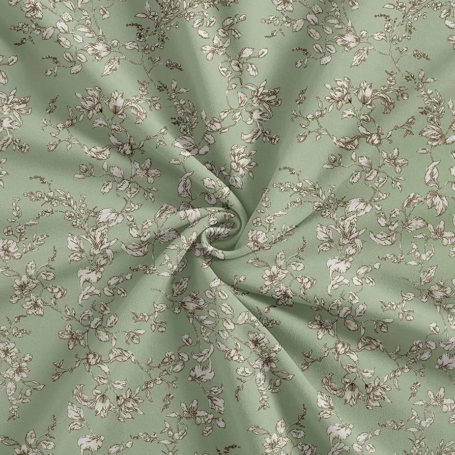 Trance Home Linen 100% Percale Cotton 210 TC Bedsheet Queen Size Printed Fitted Bedspread with 2 Pillow Covers Colour Grape Vine Green