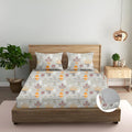 Trance Home Linen Pure 100% Cotton 144TC Printed Queen Fitted Bedsheet with 2 Pillow Covers Textured Leaves Colour Maroon
