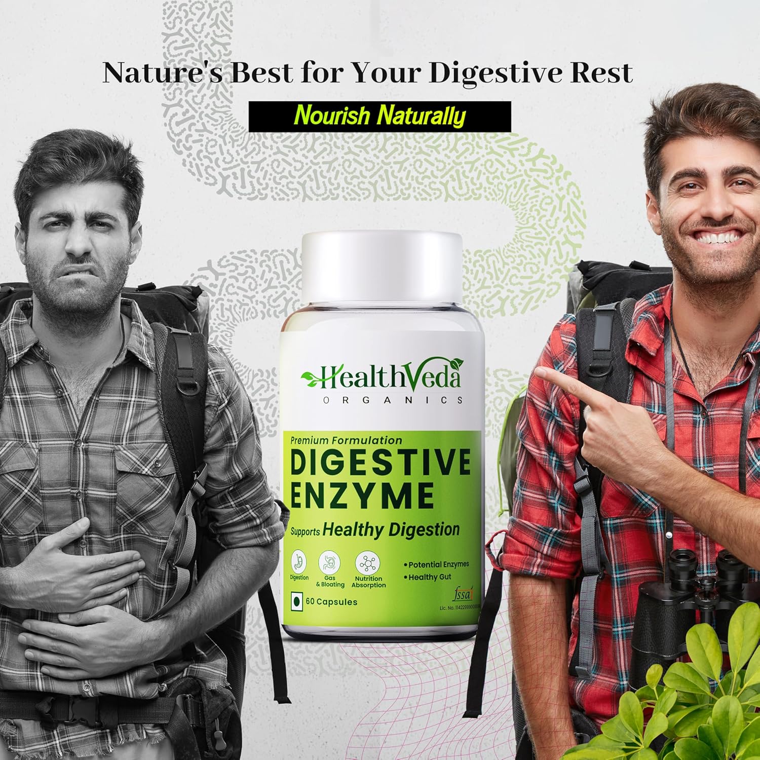 Health Veda Organics Digestive Enzyme Capsules | For Better Digestive Function, Healthy Gut, & Health Management | 60 Veg Capsules for both Men & Womenâ€¦