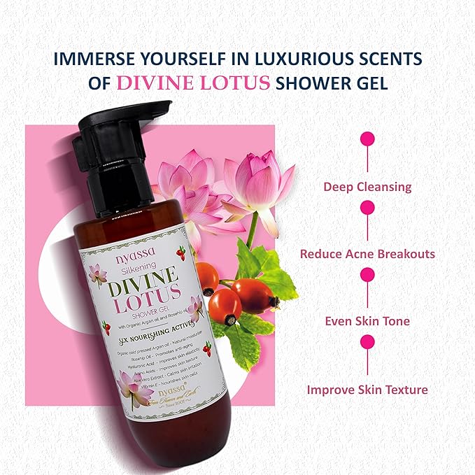 Nyassa Silkening Divine Lotus Shower Gel With 6 Nourishing Actives - 210 Ml | Floral Fragrance Body Wash