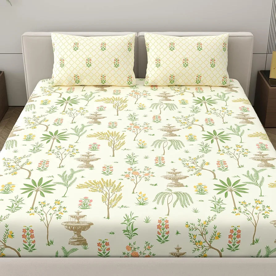 Dreamscape Cotton Value King Bedsheet with 2 Pillow Covers Macaroon