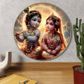 Livin'luxe Paintings Krishna and Radha Childhood Divine Love Wall Painting with Frame - Sparkle Glossy Round Golden Framed Large