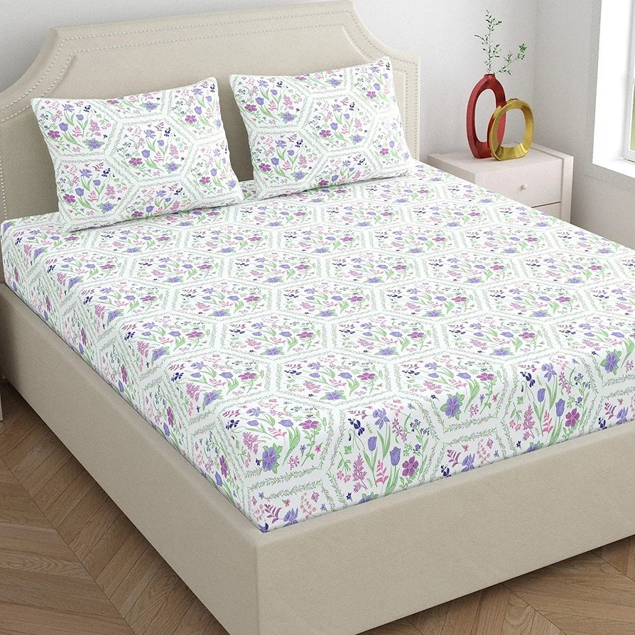 Dreamscape Cotton King Bedsheet with 2 Pillow Covers Orchid Bloom