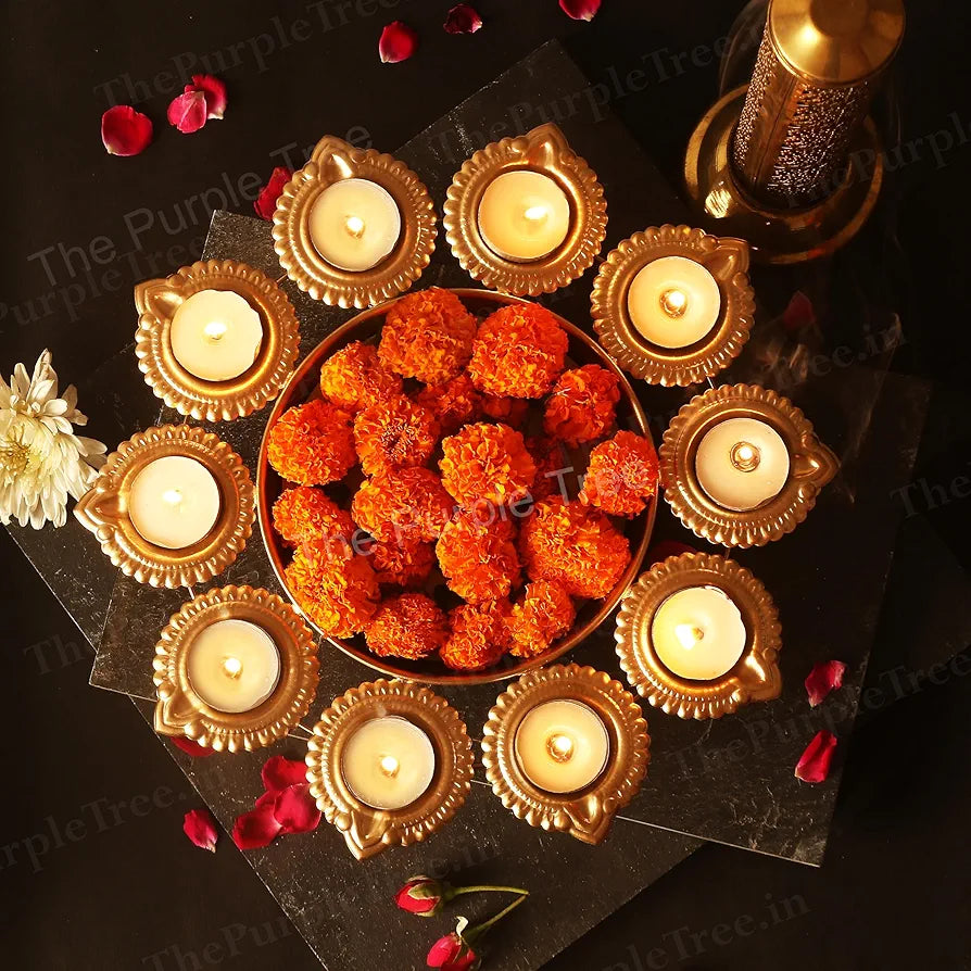 The Purple Tree Beautiful Handcrafted Diya Urli Bowl for Floating Flowers and Tea Light Candles Traditional Gold Urli Diya Urli