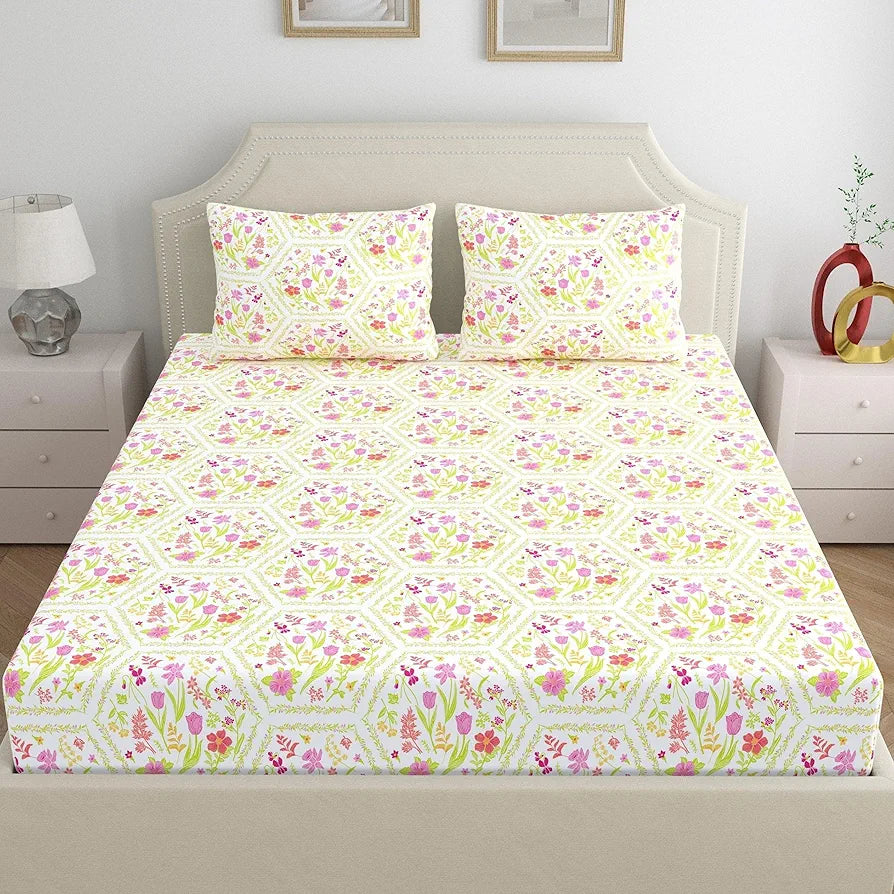 Dreamscape Cotton Double Bedsheet with 2 Pillow Covers Blush Taffy