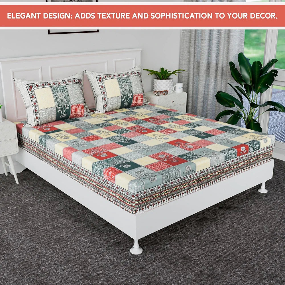 Kuber Industries Cotton Bedsheets for Double Bed with 2 Pillow Covers Candy Flower Green & Yellow
