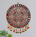 Velvet Traditional Round Floral Design Wall Decor Handicraft Wall Hanging Multicolour Round