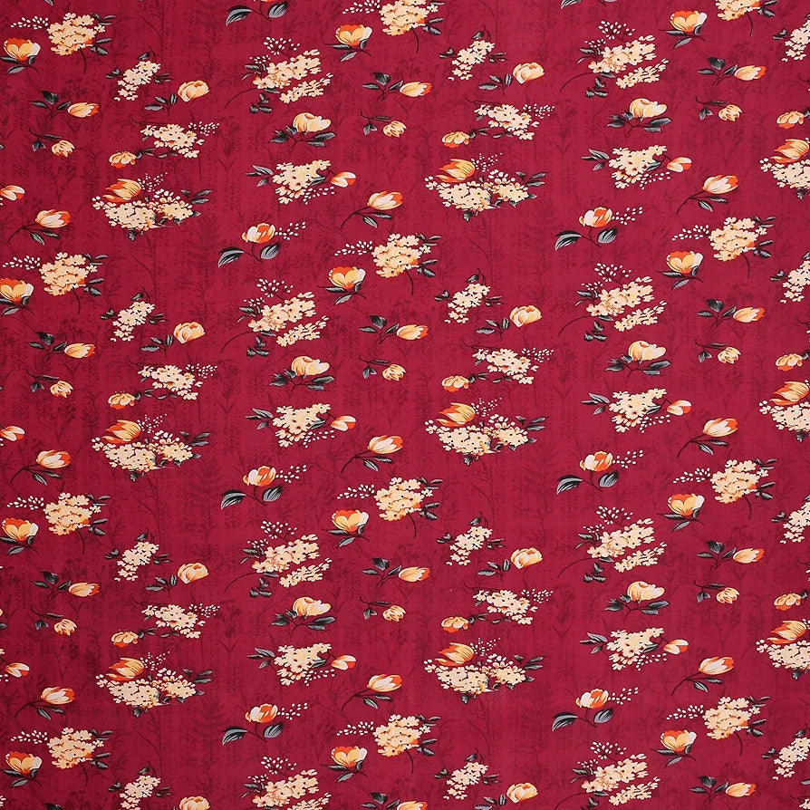 Homefab India 160 TC Glace Cotton Double BedSheet with 2 Pillow Covers Maroon Floral