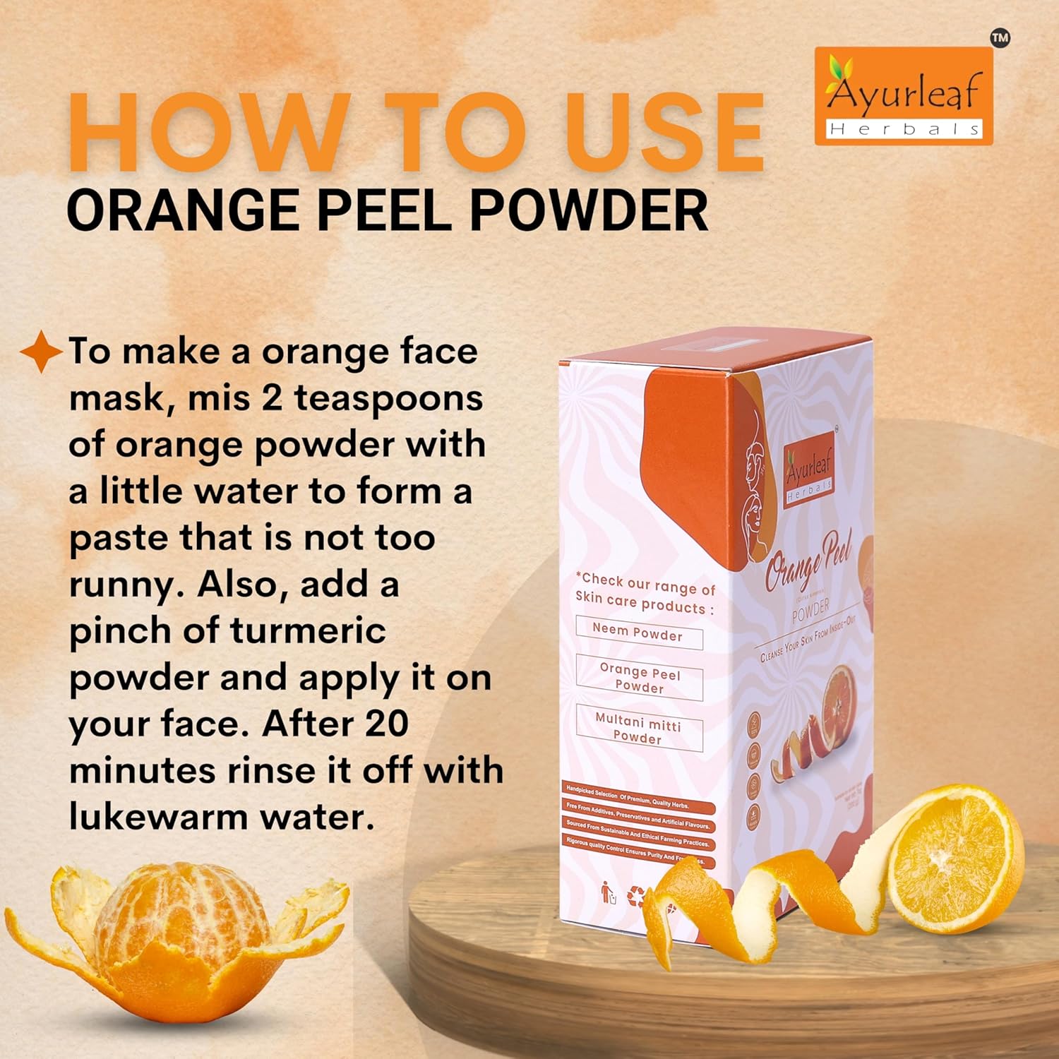 Ayurleaf Herbals Orange Peel Powder | for Skin Lightening Face Pack - 200 Gms