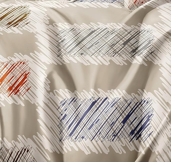Cortina 140 Tc 100% Microfiber Printed Double Bedsheet Set With Two Pillow Case | 90x100 Inches | Striped | Beige