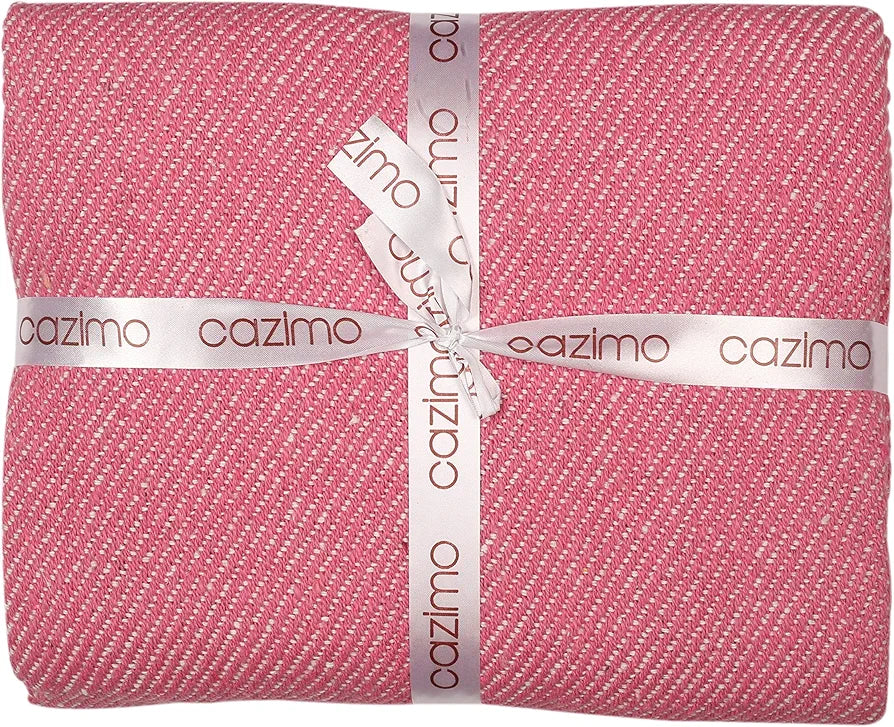 Cazimo Soft Cotton Throw Blanket with Tassel Fringes Soft Wrinkle & Fade Resistant All Seasons