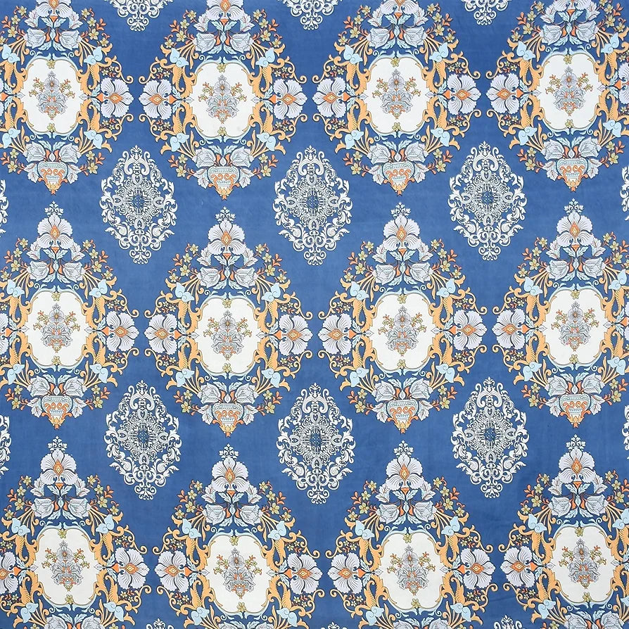 Homefab India 180 TC Microfiber Double BedSheet with 2 Pillow Covers White Blue Floral